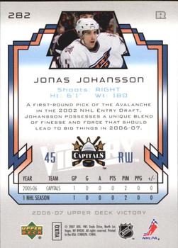 2006-07 Upper Deck - 2006-07 Upper Deck Victory Update #282 Jonas Johansson Back