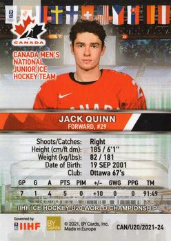 2021 BY Cards IIHF World Junior Championship #CAN/U20/2021-24 Jack Quinn Back