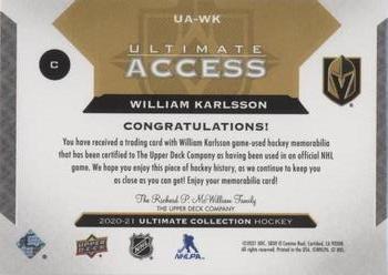 2020-21 Upper Deck Ultimate Collection - Ultimate Access Jersey #UA-WK William Karlsson Back