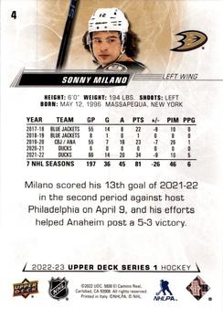 2022-23 Upper Deck #4 Sonny Milano Back