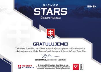 2022 SportZoo Hokejové Slovensko - Signed Stars #SS-SN Simon Nemec Back