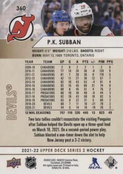 2021-22 Upper Deck - Speckled Rainbow Foil #360 P.K. Subban Back