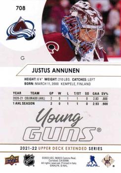 2021-22 Upper Deck - Speckled Rainbow Foil #708 Justus Annunen Back