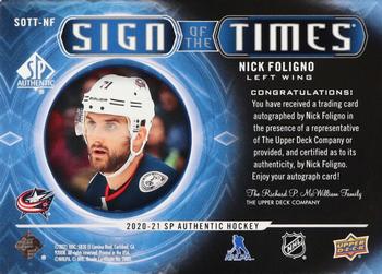 2020-21 SP Authentic - Sign of the Times Black #SOTT-NF Nick Foligno Back