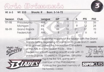 1999-00 Multi-Ad Kansas City Blades (IHL) #3 Aris Brimanis Back