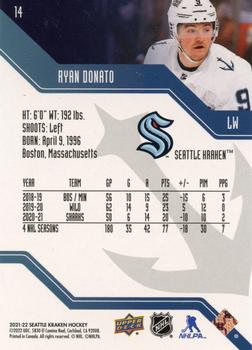 2021-22 Upper Deck Seattle Kraken Box Set #14 Ryan Donato Back