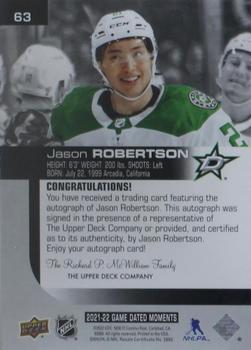 2021-22 Upper Deck Game Dated Moments - Autographs Achievement #63 Jason Robertson Back