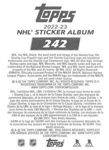2022-23 Topps NHL Sticker Collection #242 Kirill Kaprizov Back