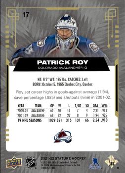 2021-22 Upper Deck Stature #17 Patrick Roy Back