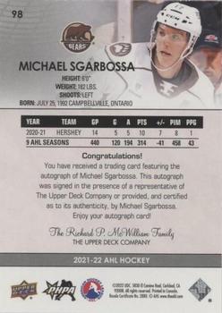 2021-22 Upper Deck AHL - Autographs #98 Michael Sgarbossa Back