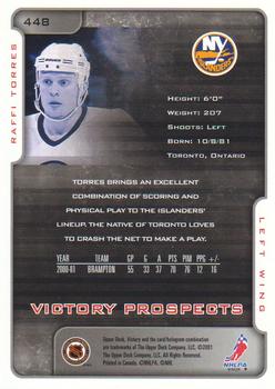 2001-02 Upper Deck Rookie Update - 2001-02 Upper Deck Victory Update #448 Raffi Torres Back