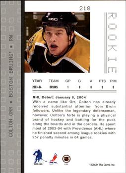 2003-04 Be A Player Update - 2003-04 Be A Player Memorabilia Update #218 Colton Orr Back