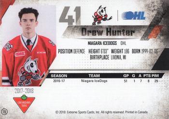 2017-18 Extreme Niagara IceDogs (OHL) Autographs #19 Drew Hunter Back