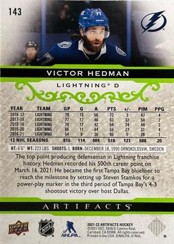 2021-22 Upper Deck Artifacts - Neon Green #143 Victor Hedman Back