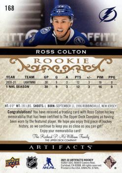 2021-22 Upper Deck Artifacts - Material Gold #168 Ross Colton Back
