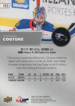 2021-22 Upper Deck CHL #163 Thomas Couture Back