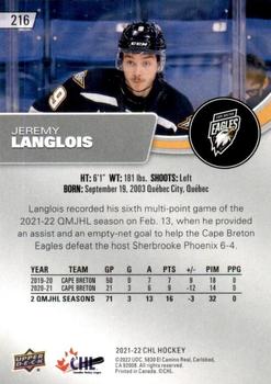 2021-22 Upper Deck CHL #216 Jeremy Langlois Back