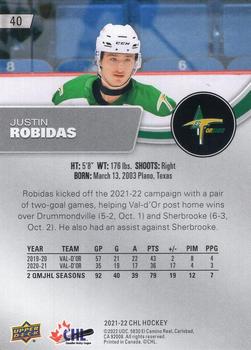 2021-22 Upper Deck CHL - Exclusives #40 Justin Robidas Back