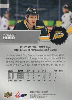 2021-22 Upper Deck CHL - Exclusives #93 Vincent Iorio Back