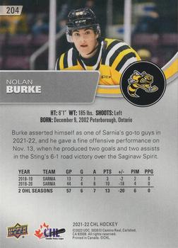 2021-22 Upper Deck CHL - Exclusives #204 Nolan Burke Back