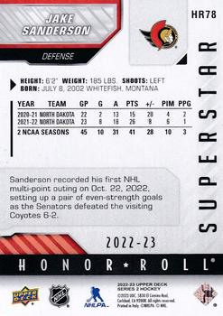 2022-23 Upper Deck - Honor Roll #HR78 Jake Sanderson Back