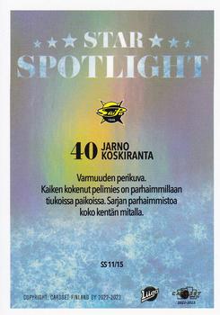 2022-23 Cardset Finland - Star Spotlight #SS 11 Jarno Koskiranta Back
