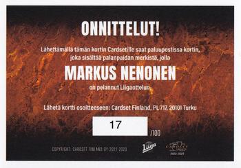 2022-23 Cardset Finland - Patch Series 1 Redemption #PATCH2 Markus Nenonen Back