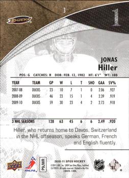 2010-11 SP Game Used #3 Jonas Hiller  Back