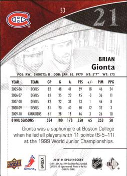 2010-11 SP Game Used #53 Brian Gionta  Back