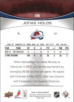 2010-11 SP Game Used #108 Jonas Holos  Back
