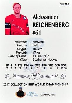 2016-17 AMPIR IIHF World Championship (unlicensed) #NOR18 Aleksander Reichenberg Back