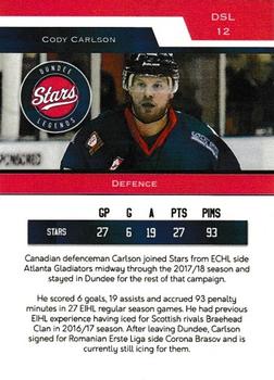 2021 Dundee Stars Legends (EIHL) #DSL 12 Cody Carlson Back