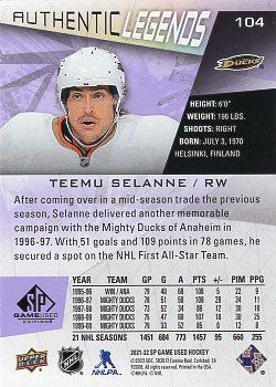 2021-22 SP Game Used - Purple Fragment #104 Teemu Selanne Back