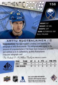 2021-22 SP Game Used - Blue Auto #156 Arttu Ruotsalainen Back