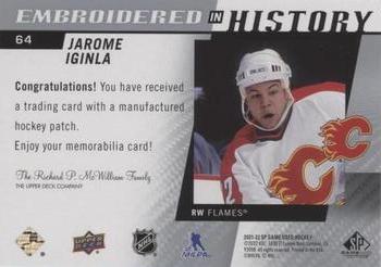 2021-22 SP Game Used - Embroidered in History #64 Jarome Iginla Back