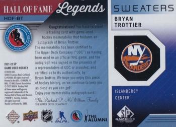 2021-22 SP Game Used - HOF Legends Sweaters Auto Patch #HOF-BT Bryan Trottier Back