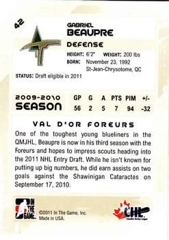2010-11 In The Game Heroes and Prospects #42 Gabriel Beaupre Back
