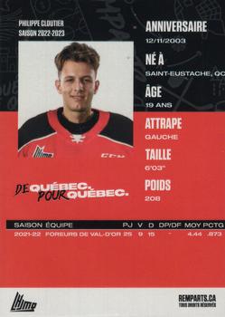 2022-23 Quebec Remparts (QMJHL) #NNO Philippe Cloutier Back