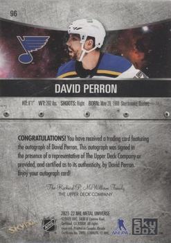 2021-22 SkyBox Metal Universe - Autographs Silver #96 David Perron Back