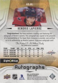 2021-22 Upper Deck Synergy - Autographs Rookies #AR-HL Hendrix Lapierre Back
