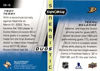 2021-22 Upper Deck Synergy - Synergistic Duos Stars and Legends Red #SD-16 Troy Terry / Teemu Selanne Back