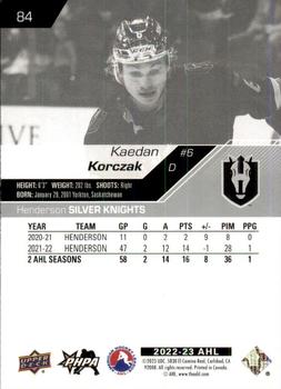 2022-23 Upper Deck AHL #84 Kaedan Korczak Back