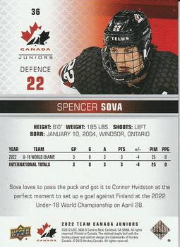 2022-23 Upper Deck Team Canada Juniors #36 Spencer Sova Back