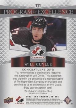 2022-23 Upper Deck Team Canada Juniors - Signatures #111 Will Cuylle Back