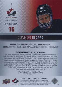 2022-23 Upper Deck Team Canada Juniors - Premium Material Auto #2 Connor Bedard Back