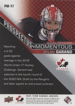 2022-23 Upper Deck Team Canada Juniors - Prospectus Momentous #PM-17 Dylan Garand Back