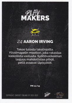 2022-23 Cardset Finland - Playmakers #PM 11 Aaron Irving Back