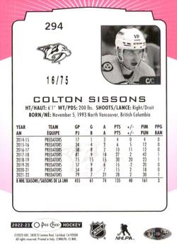 2022-23 O-Pee-Chee - Neon Pink Border #294 Colton Sissons Back