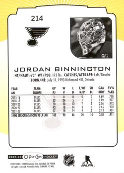 2022-23 O-Pee-Chee - Yellow Border #214 Jordan Binnington Back