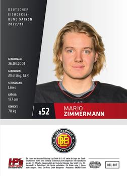 2022-23 Playercards (DEL) #387 Mario Zimmermann Back